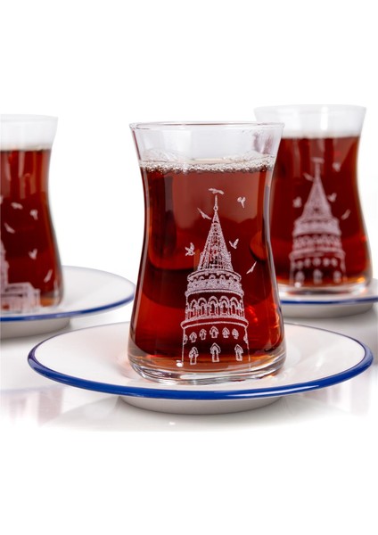 Galata ve Kız Kulesi 6'lı Cam Çay Bardağı ve Çay Tabağı Seti modelleri