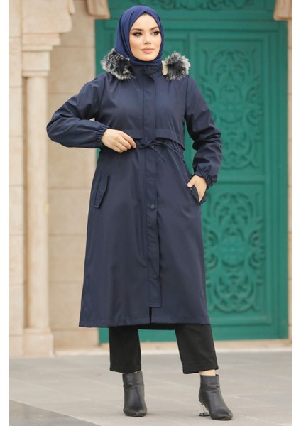 Neva Style Kürklü Lacivert Tesettür Parka 60651L