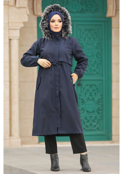 Neva Style Kürklü Lacivert Tesettür Parka 60651L