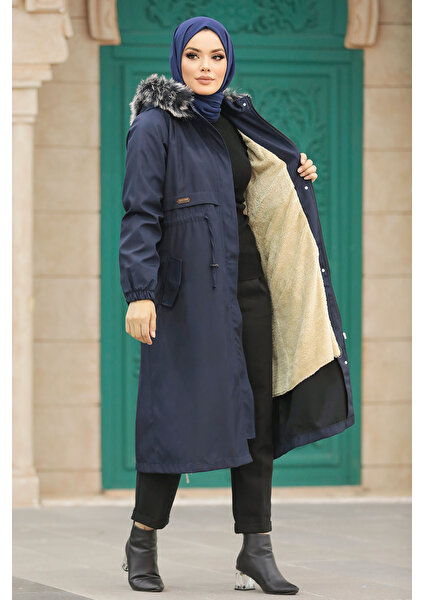 Neva Style Kürklü Lacivert Tesettür Parka 60651L