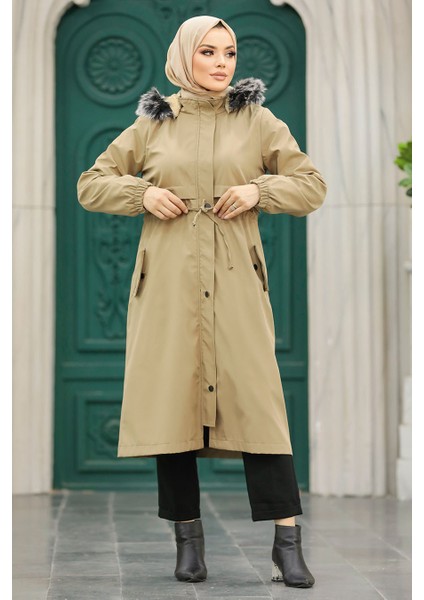 Neva Style Kürklü Vizon Tesettür Parka 60651V