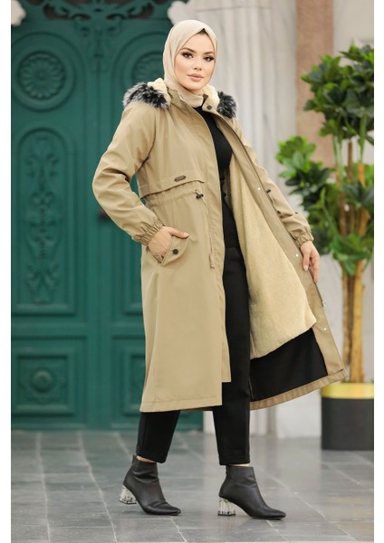 Neva Style Kürklü Vizon Tesettür Parka 60651V