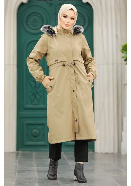 Neva Style Kürklü Vizon Tesettür Parka 60651V