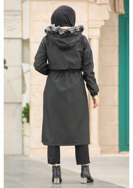 Kürklü Siyah Tesettür Parka 60651S fırsatları