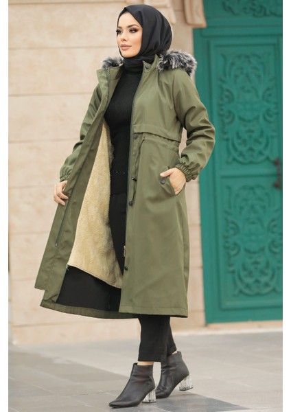 Kürklü Haki Tesettür Parka 60651HK