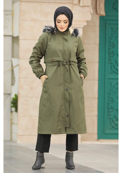 Kürklü Haki Tesettür Parka 60651HK fiyatları