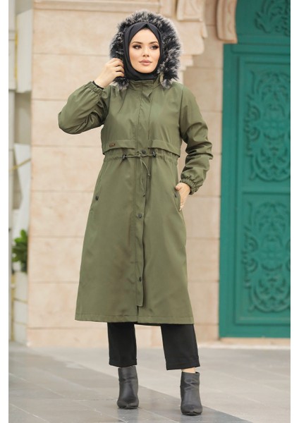 Kürklü Haki Tesettür Parka 60651HK fırsatları