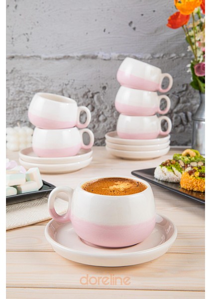 Coffeart Pembe El Yapımı Nescafe Mocha Americano Filtre Kahve Fincan Seti 6'lı
