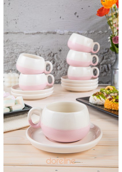 Coffeart Pembe El Yapımı Nescafe Mocha Americano Filtre Kahve Fincan Seti 6'lı