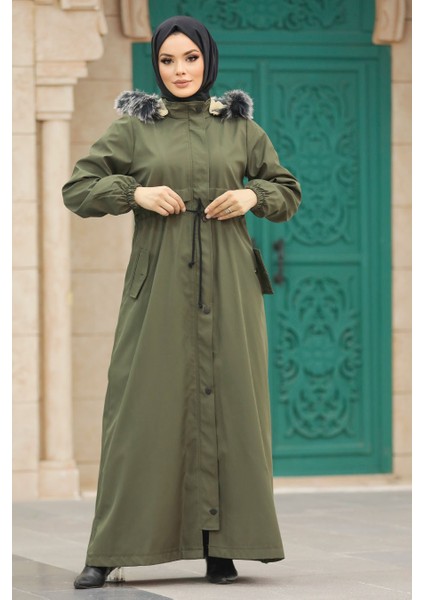 Neva Style Kürklü Haki Tesettür Parka 60506HK