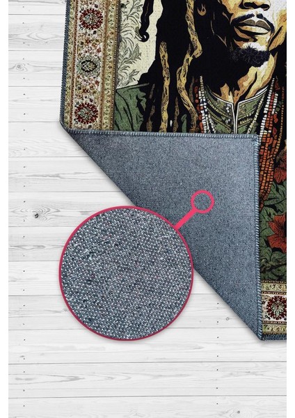 Bob Marley, Modern Çiçek Desenli Art Deco Vintage Halı,Çok Renkli Maksimalist Halı