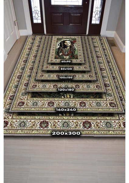 Bob Marley, Modern Çiçek Desenli Art Deco Vintage Halı,Çok Renkli Maksimalist Halı