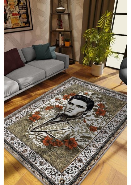 Elvis Presley,Modern Çiçek Desenli Art Deco Vintage Halı,Çok Renkli Maksimalist Halı