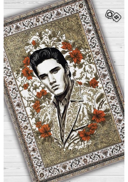 Elvis Presley,Modern Çiçek Desenli Art Deco Vintage Halı,Çok Renkli Maksimalist Halı