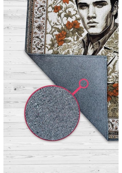 Elvis Presley,Modern Çiçek Desenli Art Deco Vintage Halı,Çok Renkli Maksimalist Halı
