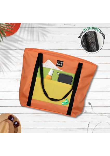 Isı Yalıtımlı Termal Turuncu Yeşil Sarı Renkli Plaj Çantası