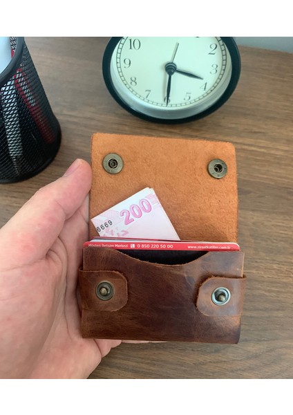 El Yapımı Deri Geniş Tek Bölmeli Minimal Kartlık Cüzdan (Crazy Deri)