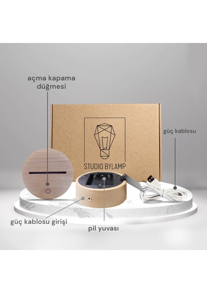 Düş Kapanı ve Baykuş Figürlü Dekoratif Hediye Led Masa Lambası | 7 Işık Rengi | Ahşap Taban