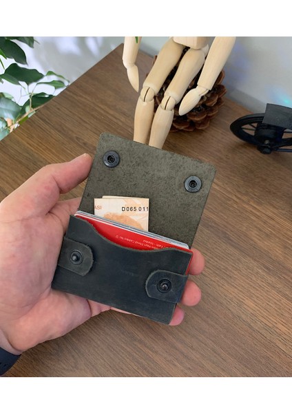 El Yapımı Deri Geniş Tek Bölmeli Minimal Kartlık Cüzdan (Crazy Deri)