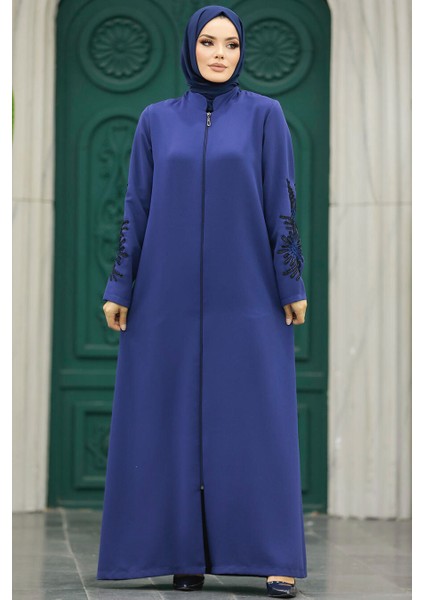Kolları Detaylı Indigo Mavisi Tesettür Ferace 10081IM