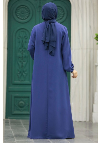 Fermuarlı Indigo Mavisi Tesettür Ferace 10533IM modelleri