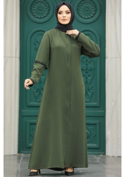 Kolları Detaylı Haki Tesettür Ferace 10091HK fiyatları