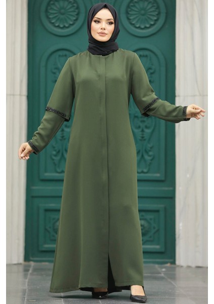 Kolları Detaylı Haki Tesettür Ferace 10091HK modelleri