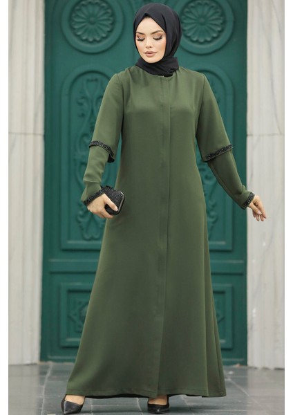 Kolları Detaylı Haki Tesettür Ferace 10091HK fırsatları
