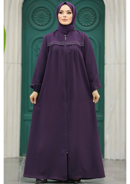 Fermuarlı Mürdüm Tesettür Ferace 10533MU fiyatları