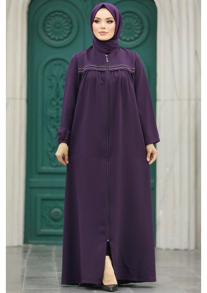 Fermuarlı Mürdüm Tesettür Ferace 10533MU fırsatları