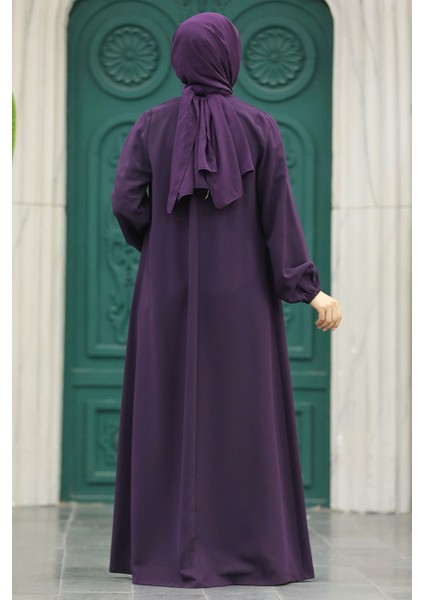 Fermuarlı Mürdüm Tesettür Ferace 10533MU indirimleri