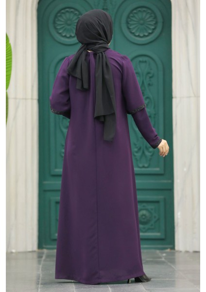 Kolları Detaylı Mürdüm Tesettür Ferace 10091MU