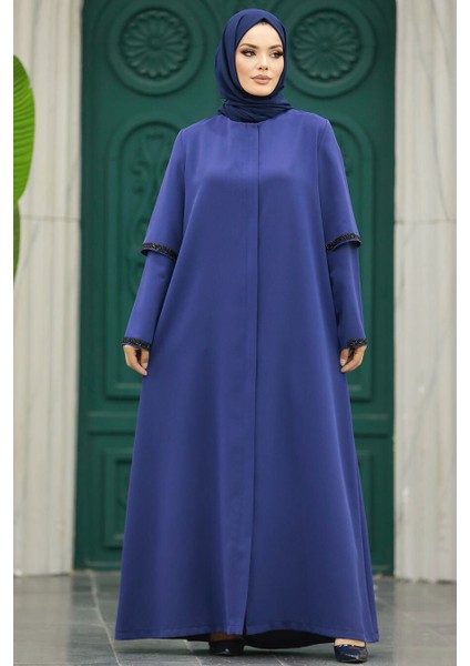 Kolları Detaylı Indigo Mavisi Tesettür Ferace 10091IM