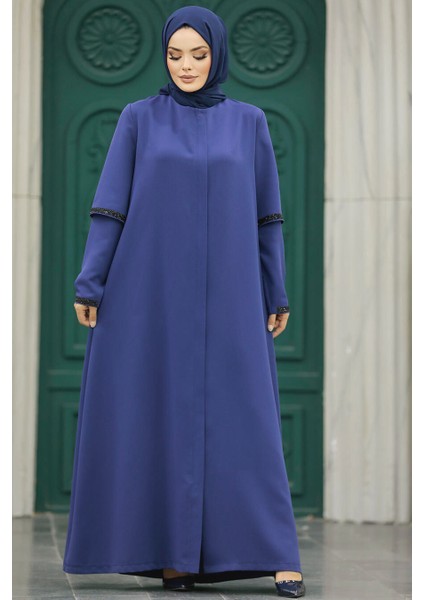 Kolları Detaylı Indigo Mavisi Tesettür Ferace 10091IM