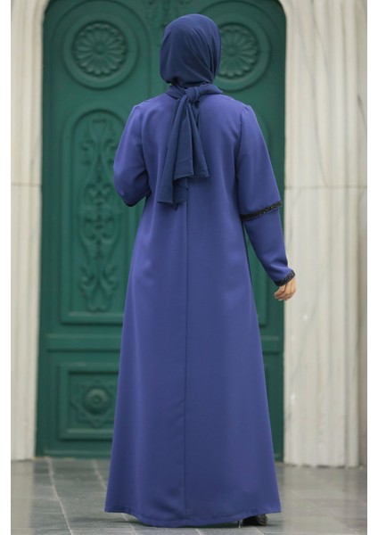 Kolları Detaylı Indigo Mavisi Tesettür Ferace 10091IM