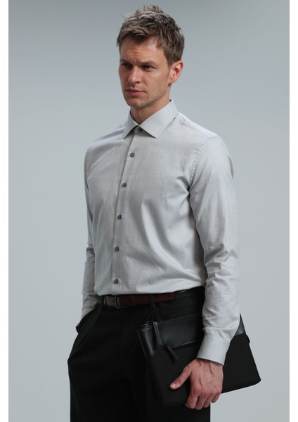 Danıel Erkek Basic Gömlek Slim Fit Gri