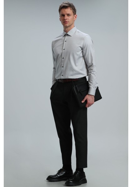 Danıel Erkek Basic Gömlek Slim Fit Gri