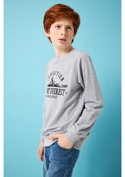 Expedition Baskılı Erkek Çocuk Sweatshirt Gri Melanj fırsatları