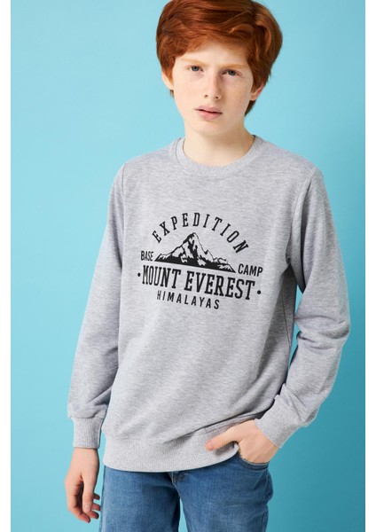 Expedition Baskılı Erkek Çocuk Sweatshirt Gri Melanj indirimleri