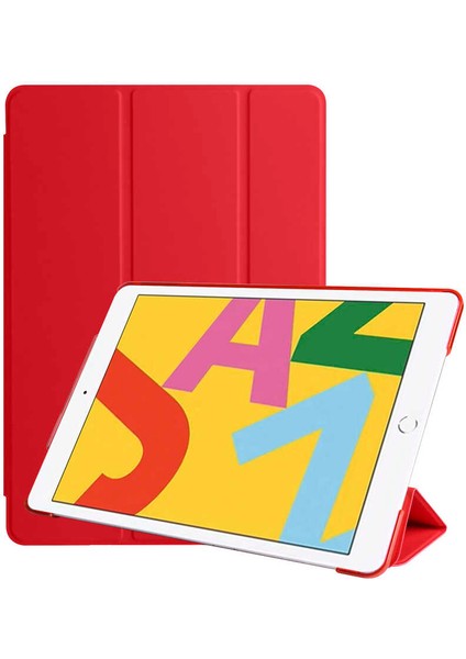 iPad 10.2 2021 (9.nesil) Htstore Smart Kapak Standlı 1-1 Kılıf-Kırmızı