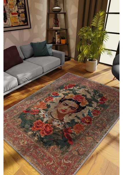 Frida Kahlo,Modern Çiçek Desenli Art Deco Vintage Halı,Çok Renkli Maksimalist Halı