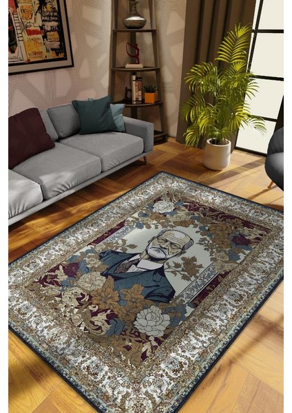 Freud ,Modern Çiçek Desenli Art Deco Vintage Halı,Çok Renkli Maksimalist Halı