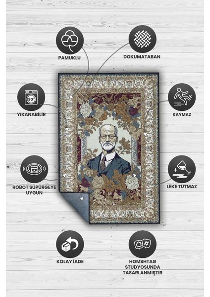 Freud ,Modern Çiçek Desenli Art Deco Vintage Halı,Çok Renkli Maksimalist Halı fırsatları