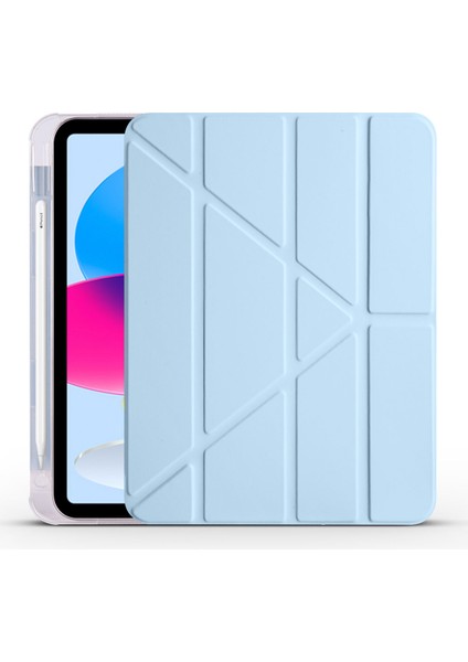 iPad 10.9 2022 (10.nesil) Kılıf Htstore Tri Folding Kalem Bölmeli Standlı Kılıf-Mavi