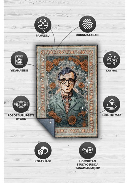 Woody Allen ,Modern Çiçek Desenli Art Deco Vintage Halı,Çok Renkli Maksimalist Halı fırsatları