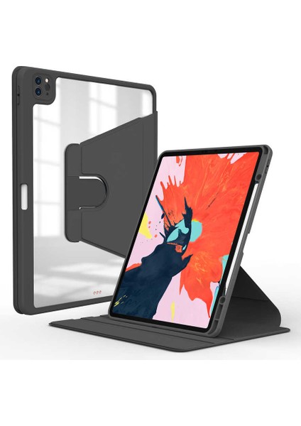iPad Pro 12.9 2021 (5.nesil) Kılıf Htstore Nayn Dönebilen Standlı Kılıf-Siyah