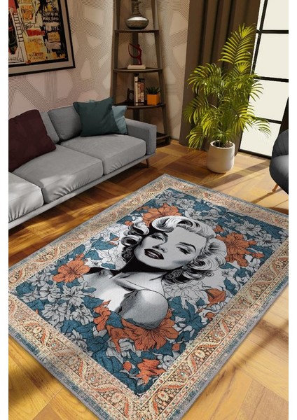 Marilyn Monroe,Modern Çiçek Desenli Art Deco Vintage Halı,Çok Renkli Maksimalist Halı