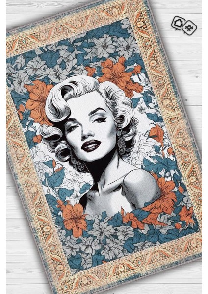 Marilyn Monroe,Modern Çiçek Desenli Art Deco Vintage Halı,Çok Renkli Maksimalist Halı