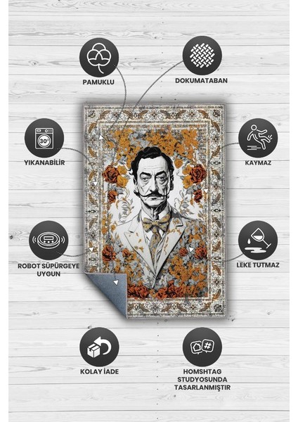 Salvador Dali ,Modern Çiçek Desenli Art Deco Vintage Halı,Çok Renkli Maksimalist Halı fırsatları