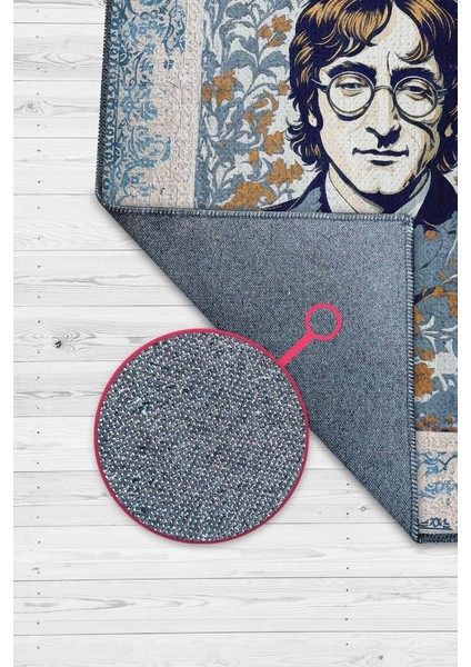 John Lennon ,Modern Çiçek Desenli Art Deco Vintage Halı,Çok Renkli Maksimalist Halı